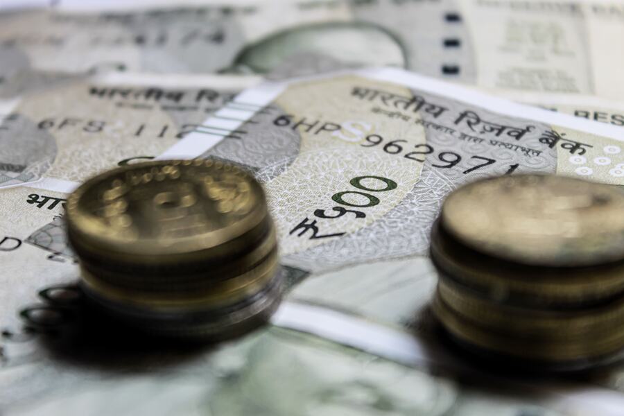 Indian currency notes and coins